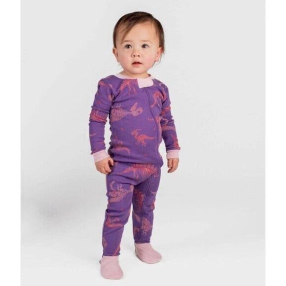BURT'S BEES Girls Sz 12 Months Snug Fit Dinosaur Footed Pajama Sleeper NEW NWT - Picture 1 of 8